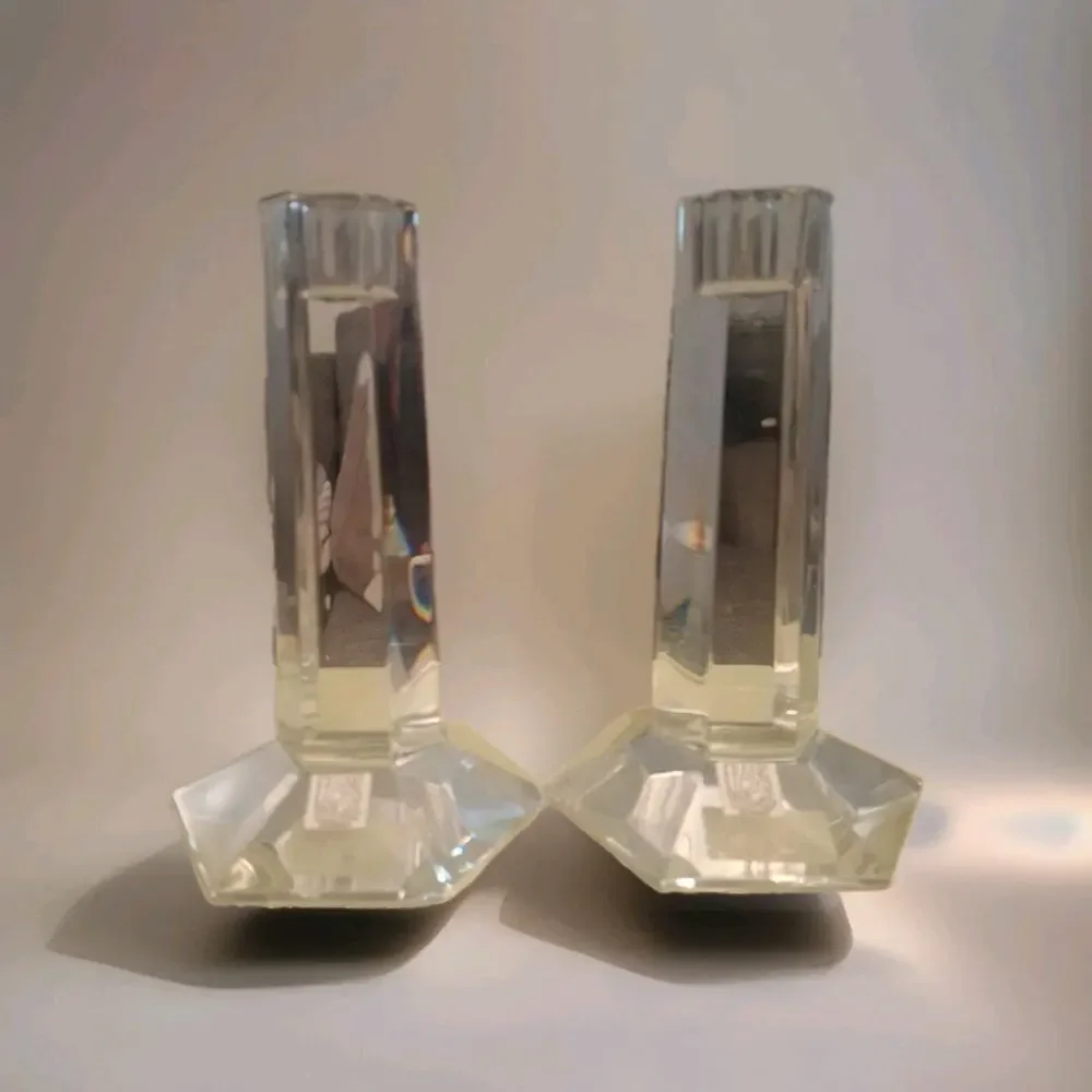 Two Crystal 6” Candle Holders Frank Lloyd Wright Miller Rogaska Read